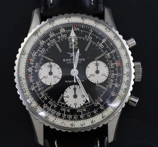 A gentlemans 1960s stainless steel Breitling Navitimer manual wind chronograph wrist watch, model No. 806,